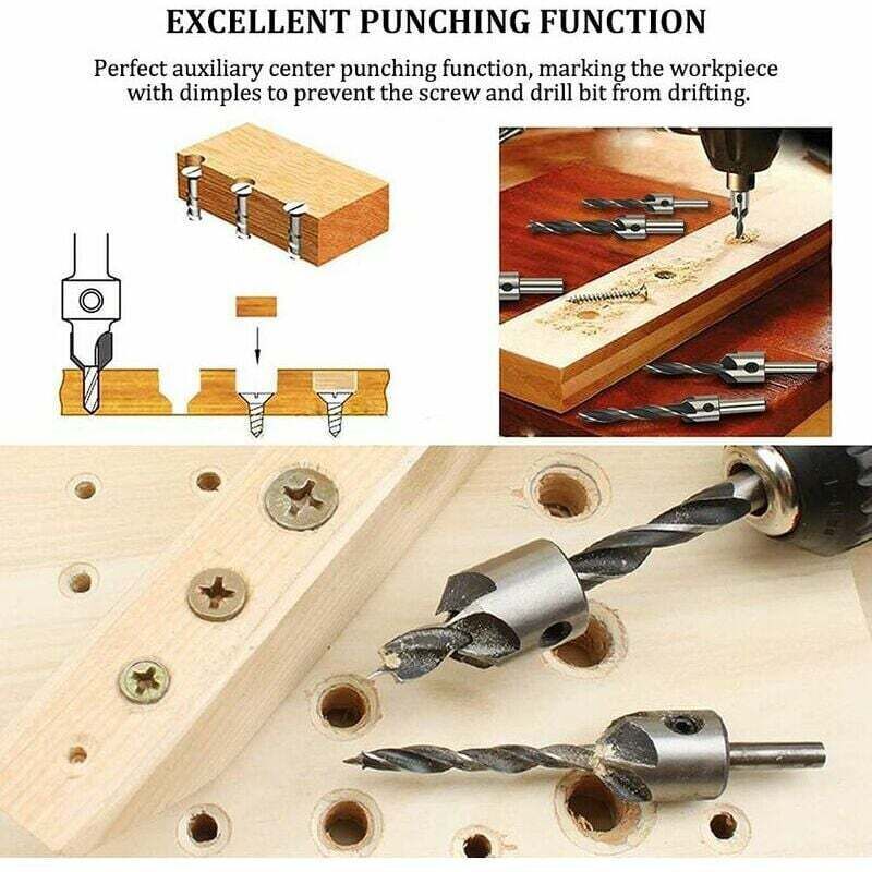 8x Countersink Wood Drill Bits with Depth Stop 10mm Set