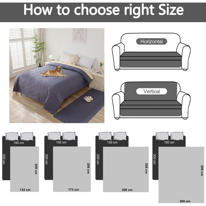100% Waterproof Sofa Cover 130x210cm Grey Pet Protector Dogs Cats Kids