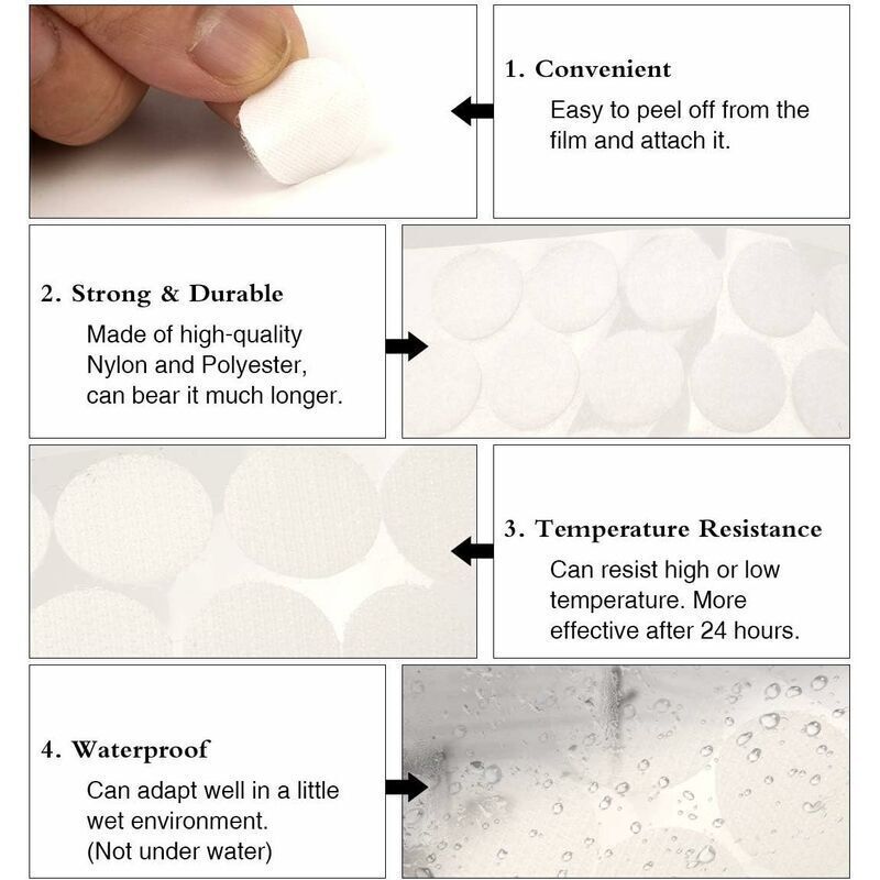 600 Pairs Self-Adhesive Hook and Loop Dots 15mm Round Sticky Pads