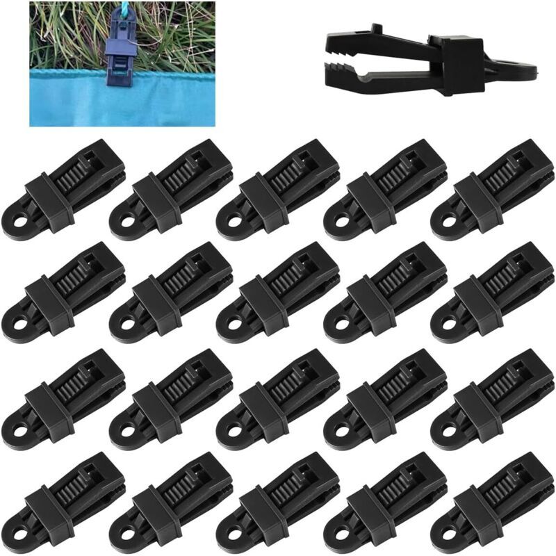 20x Tarp Clips Clamps for Awning Tent Pool Cover Boat Car Black