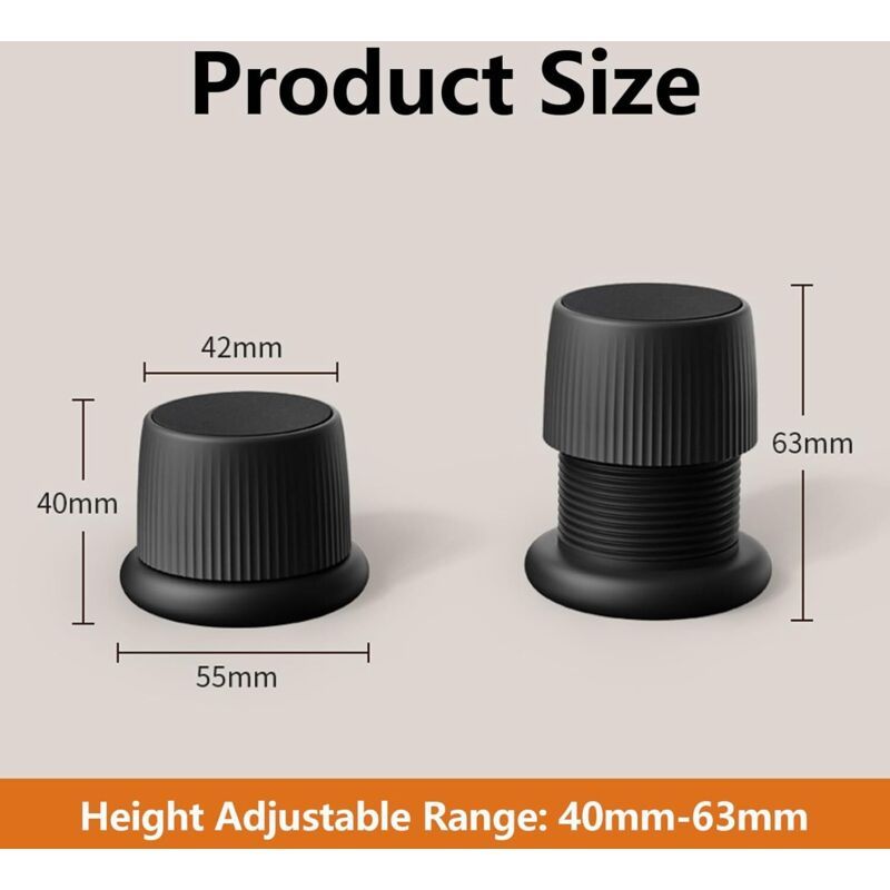 4x Adjustable Furniture Risers 4.1-6.3cm Anti-Slip for Beds Sofas Black