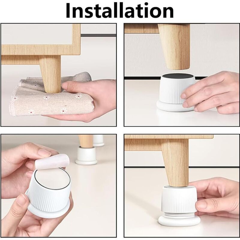 4x Adjustable Furniture Risers 4.1-6.3cm Anti-Slip for Beds Sofas Black