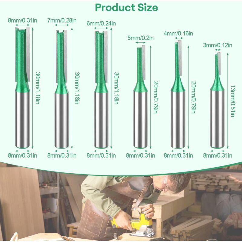 6pc Router Bit Set Copying Grooving Woodworking Bits 3-8mm Shank