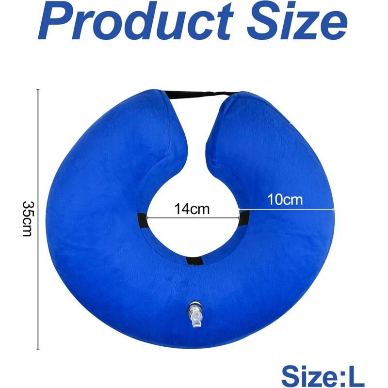 Inflatable Dog Recovery Collar Size L Blue Anti-Lick Bite Wound Healing