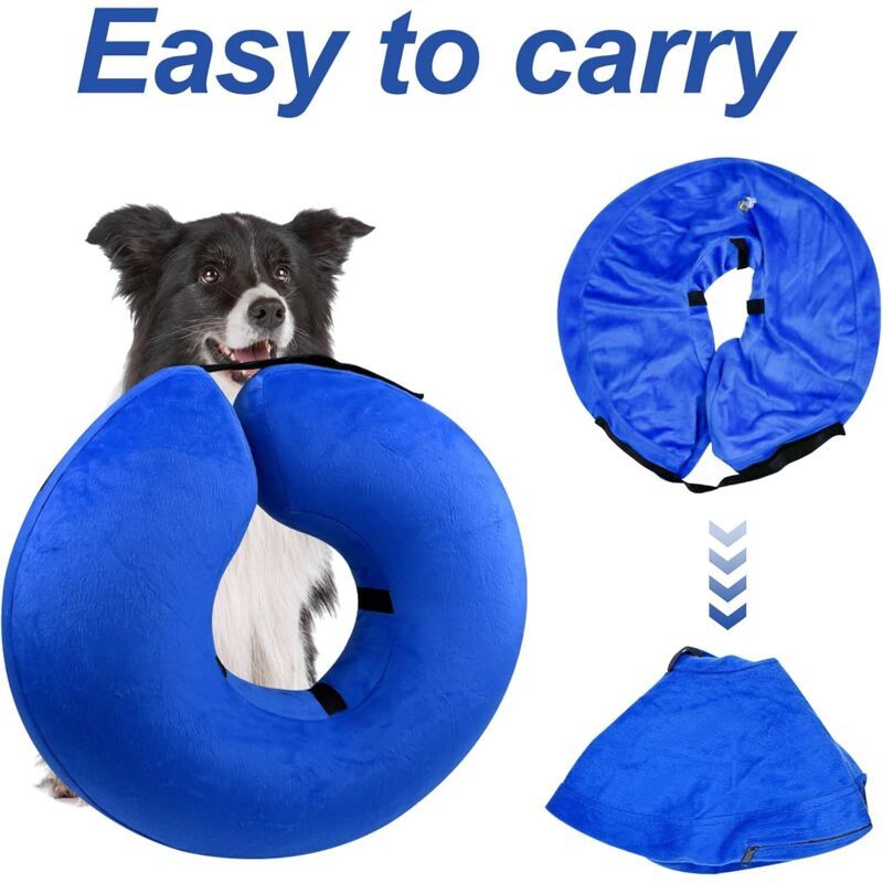 Inflatable Dog Recovery Collar Size L Blue Anti-Lick Bite Wound Healing
