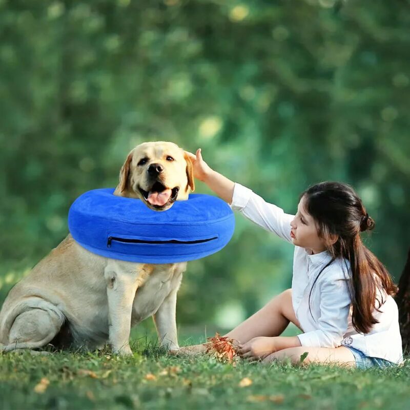 Inflatable Dog Recovery Collar Size L Blue Anti-Lick Bite Wound Healing