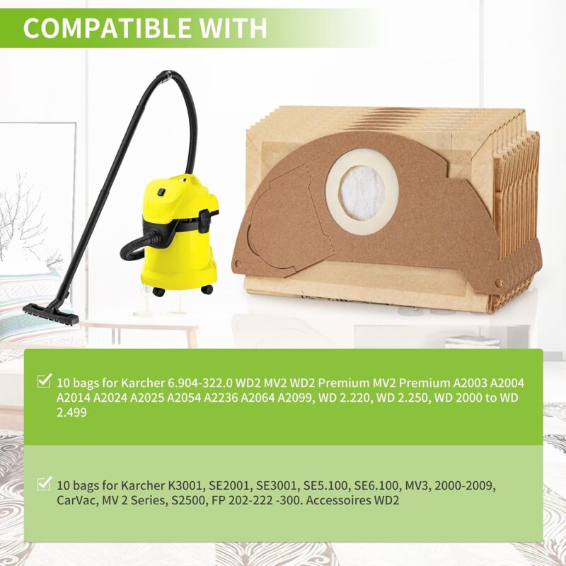 10x Filter Bags for Karcher WD2 MV2 6.904-322.0 WD2250 A2004 A2054 Vacuum