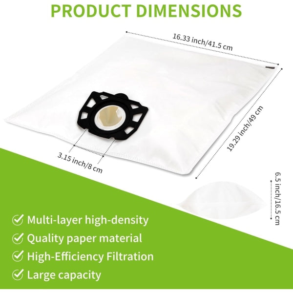 10x Dust Bags for Karcher WD4 WD5 WD6 MV4-6 Wet Dry Vacuum Filter Bags