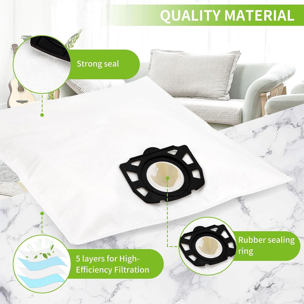 10x Microfibre Vacuum Bags for Karcher WD4 WD5 WD6 MV4 MV5 MV6 5-Layer