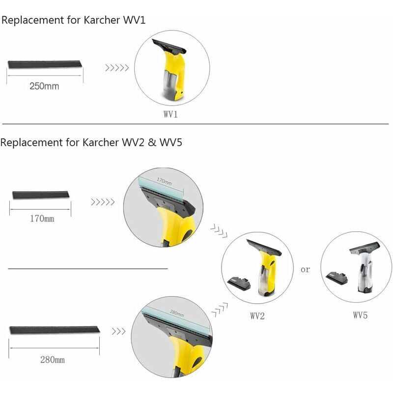 2x 280mm Squeegee Blades for Karcher WV2 WV5 Window Vacuum Refill