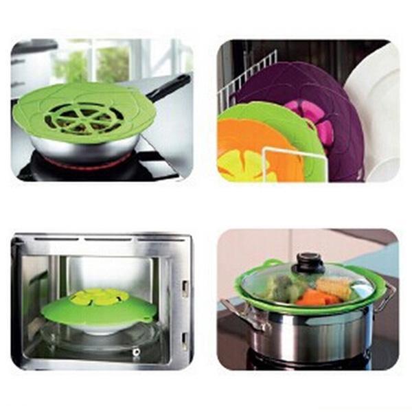 2x Silicone Boil Over Protector Multi Cover Pot Lid Spill Guard Green