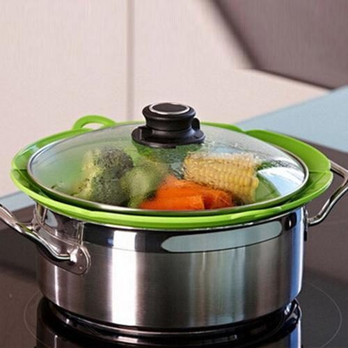 2x Silicone Boil Over Protector Multi Cover Pot Lid Spill Guard Green