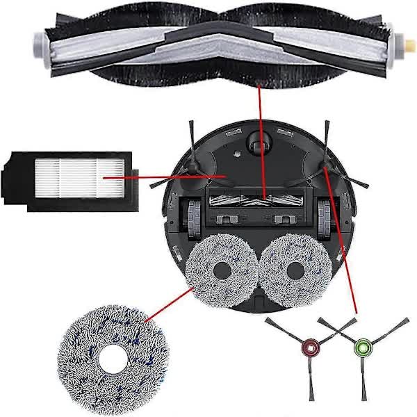 [CA] Replacement Parts for Ecovacs X1 Plus Robot Vacuum Cleaner - Main Brush, HEPA Filter, Mop Cloth, Dust Bag Photo Color