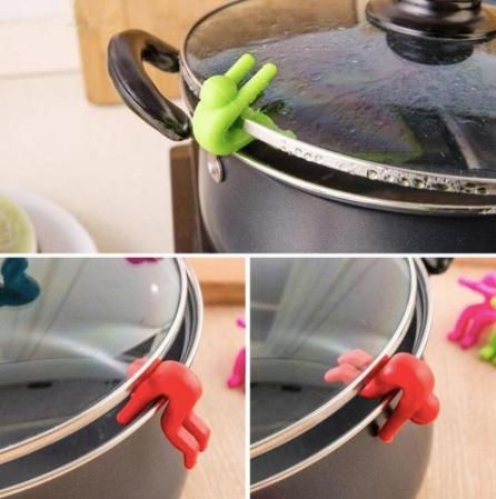 2x Silicone Pot Lid Holders Boil Over Guard Spill Prevention Black