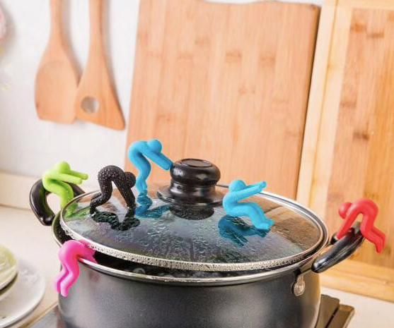 2x Silicone Pot Lid Holders Boil Over Guard Spill Prevention Black