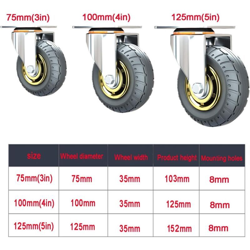 3in Universal Rubber Swivel Caster Wheel with Plate Trolley Replacement
