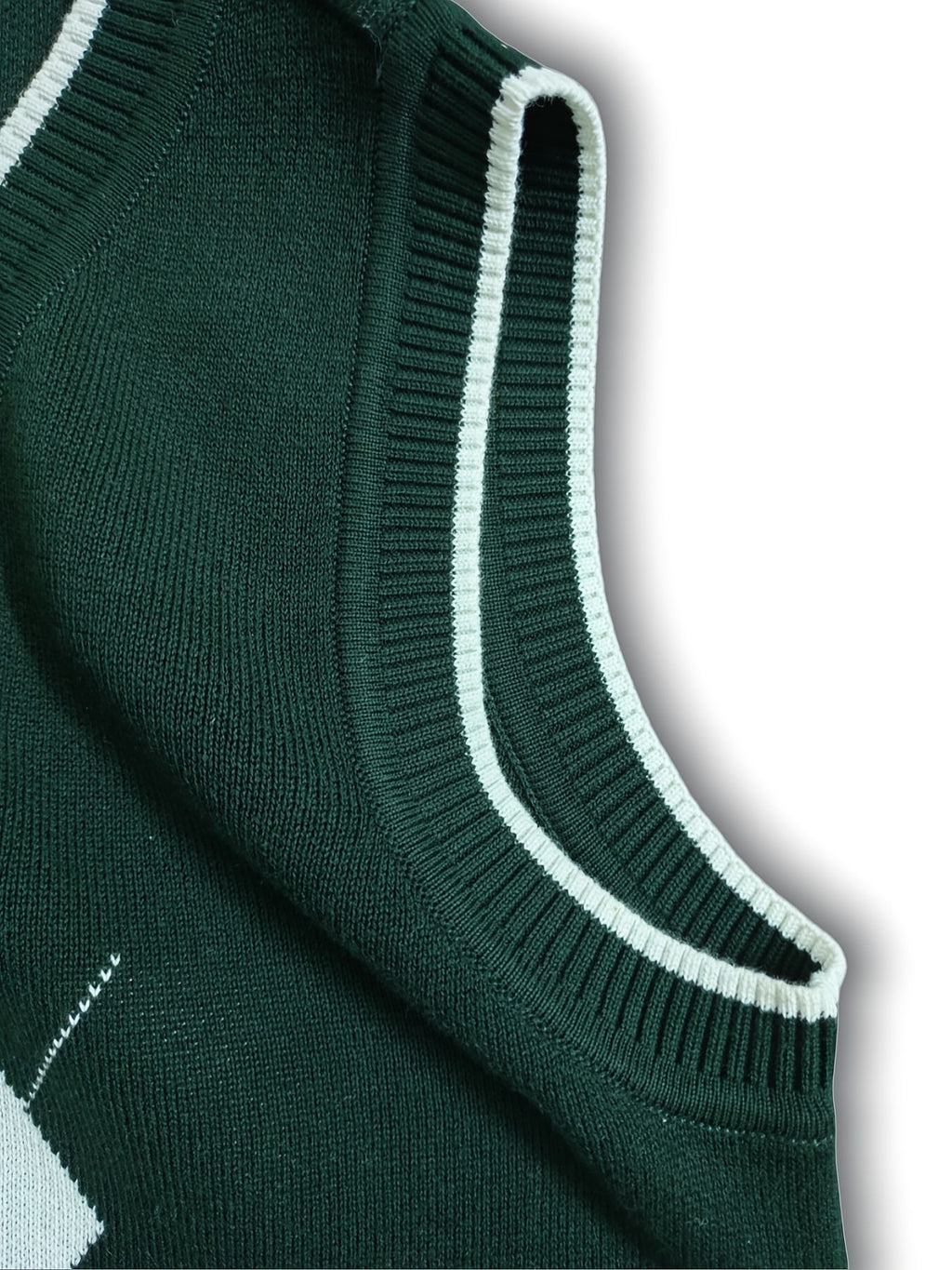 BX0004-DARK 100% Cotton Kids V-Neck Argyle Sweater Vest, Boys and Girls School Uniform Knitwear, Dark Green, Size 110