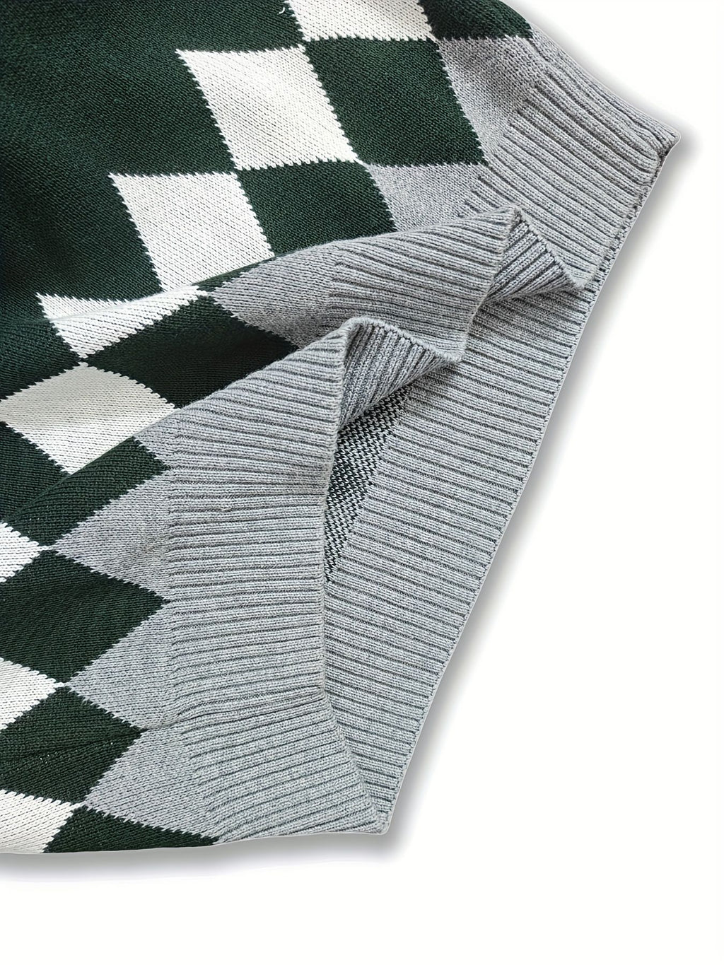 BX0004-DARK 100% Cotton Kids V-Neck Argyle Sweater Vest, Boys and Girls School Uniform Knitwear, Dark Green, Size 110