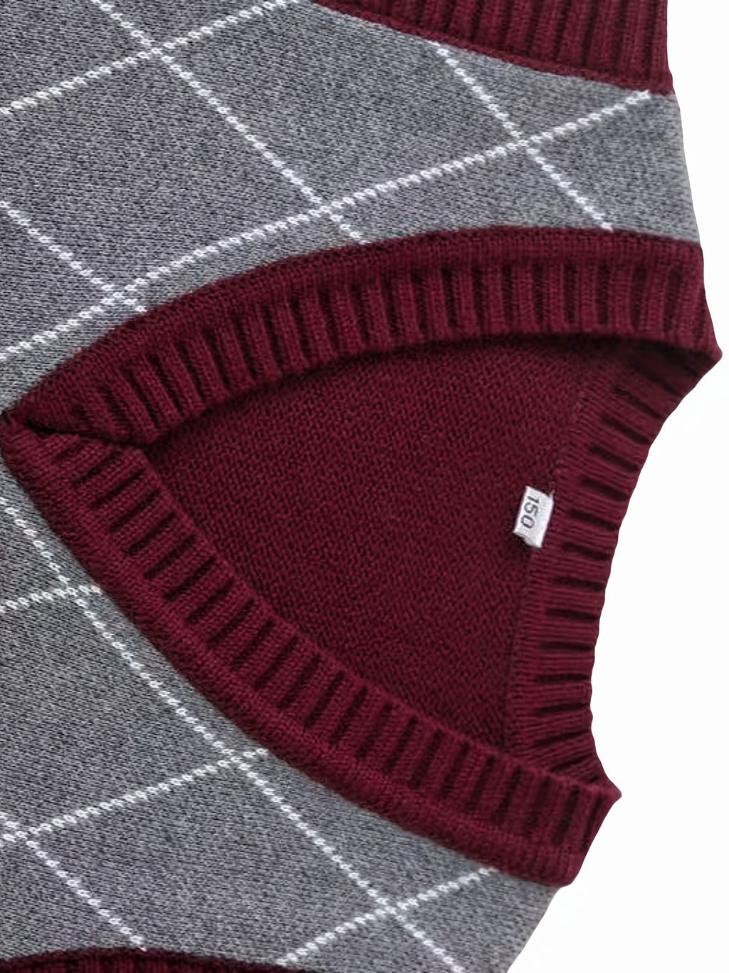 BX0007-WINE 100% Cotton Kids V-Neck Argyle Sweater Vest, Boys and Girls School Uniform Knitwear, Wine Red, Size 110