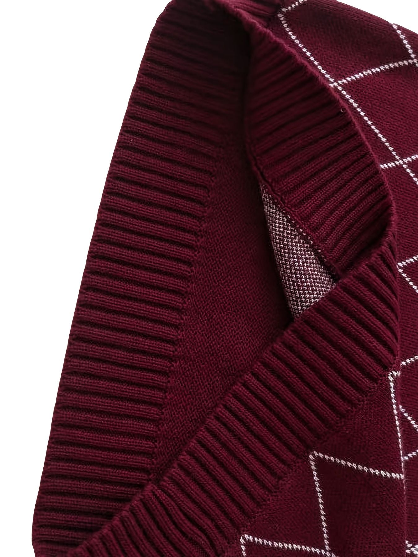 BX0007-WINE 100% Cotton Kids V-Neck Argyle Sweater Vest, Boys and Girls School Uniform Knitwear, Wine Red, Size 110