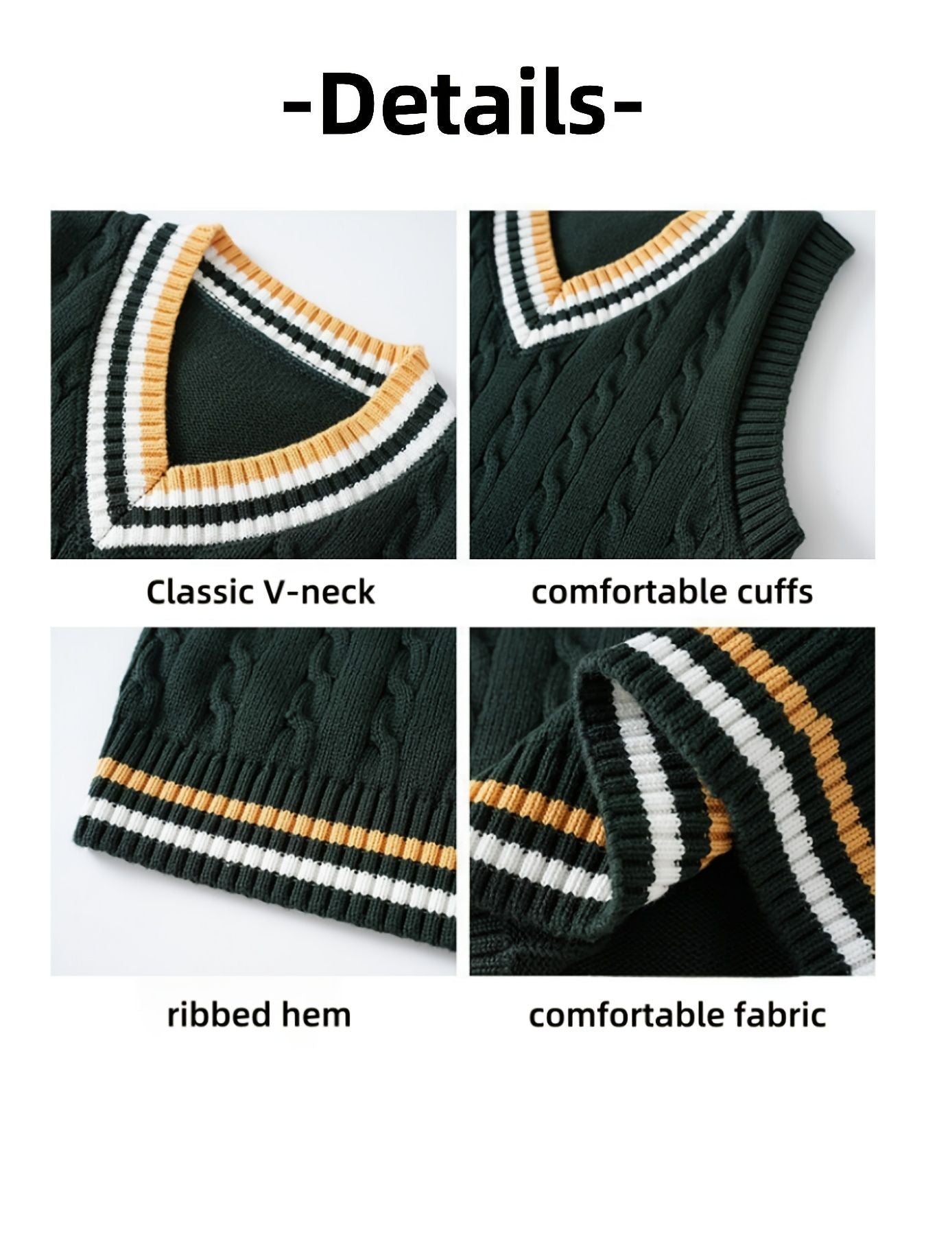 BX0009-DARK 100% Cotton Kids V-Neck Cable Knit Sweater Vest, Boys and Girls Knitwear, Dark Green, Size 130