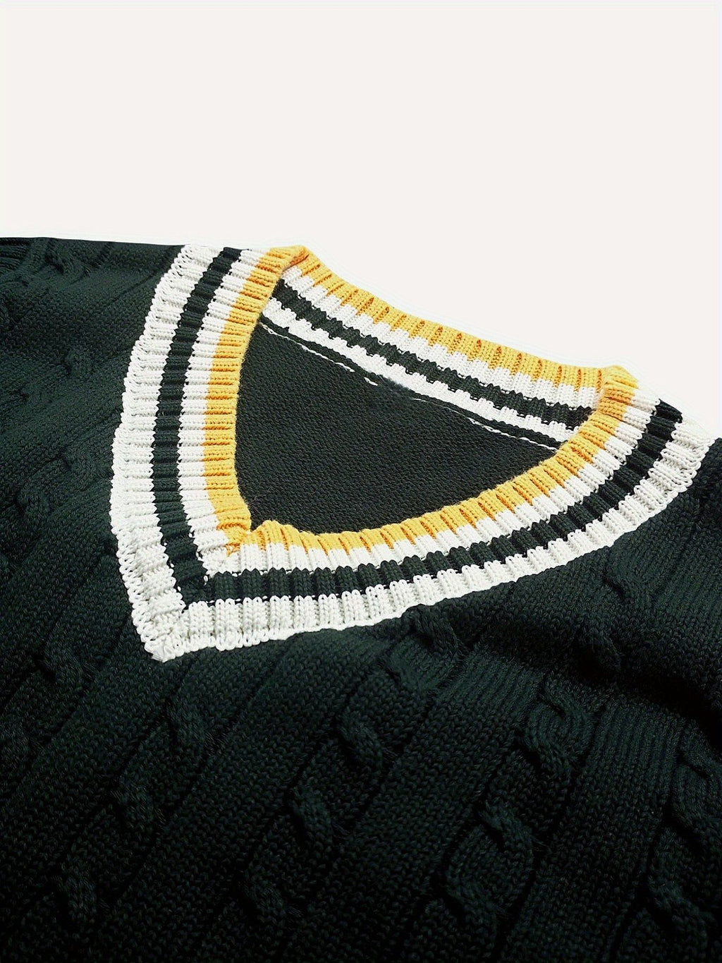 BX0009-DARK 100% Cotton Kids V-Neck Cable Knit Sweater Vest, Boys and Girls Knitwear, Dark Green, Size 130