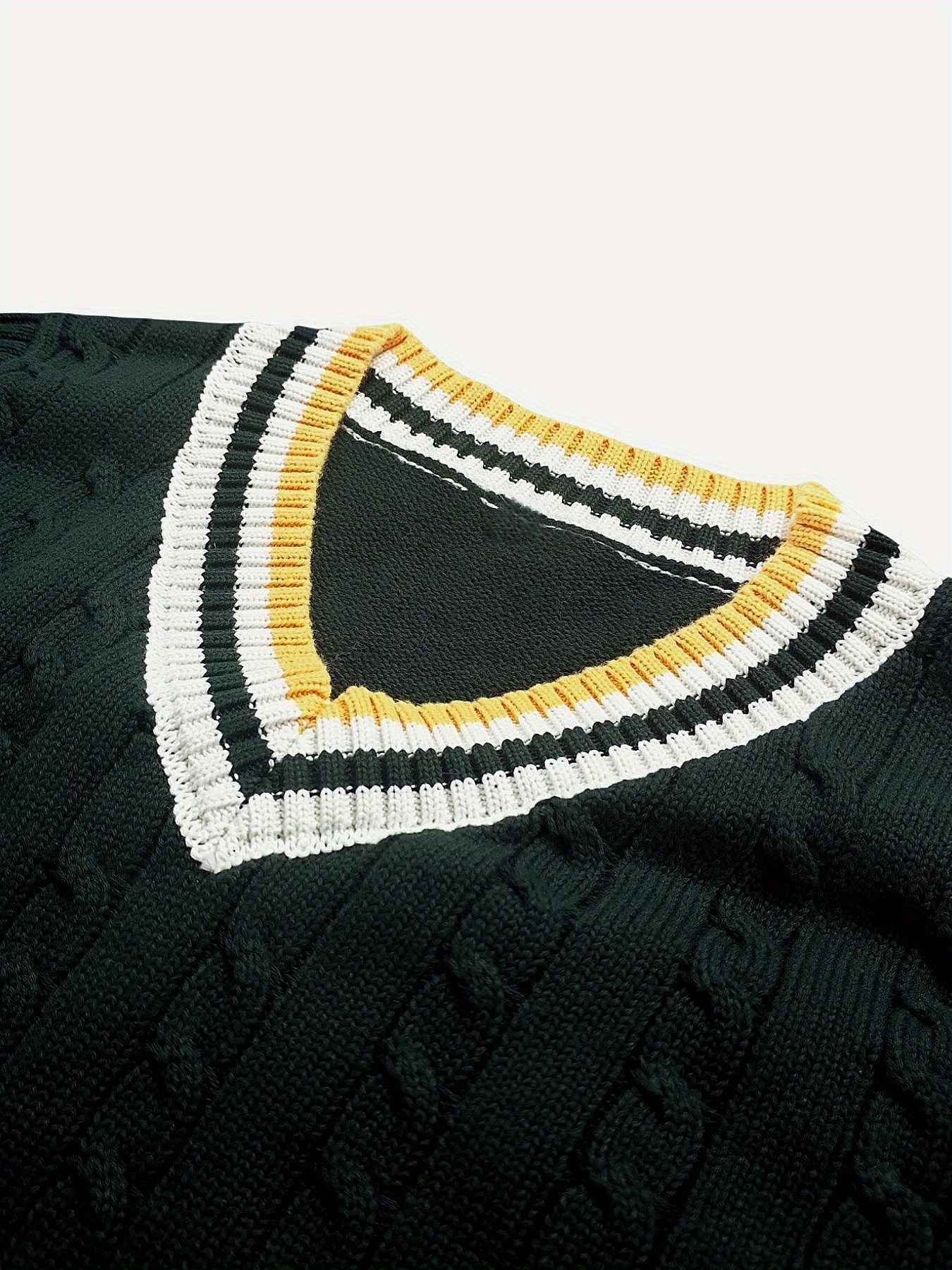 BX0009-DARK 100% Cotton Kids V-Neck Cable Knit Sweater Vest, Boys and Girls Knitwear, Dark Green, Size 130