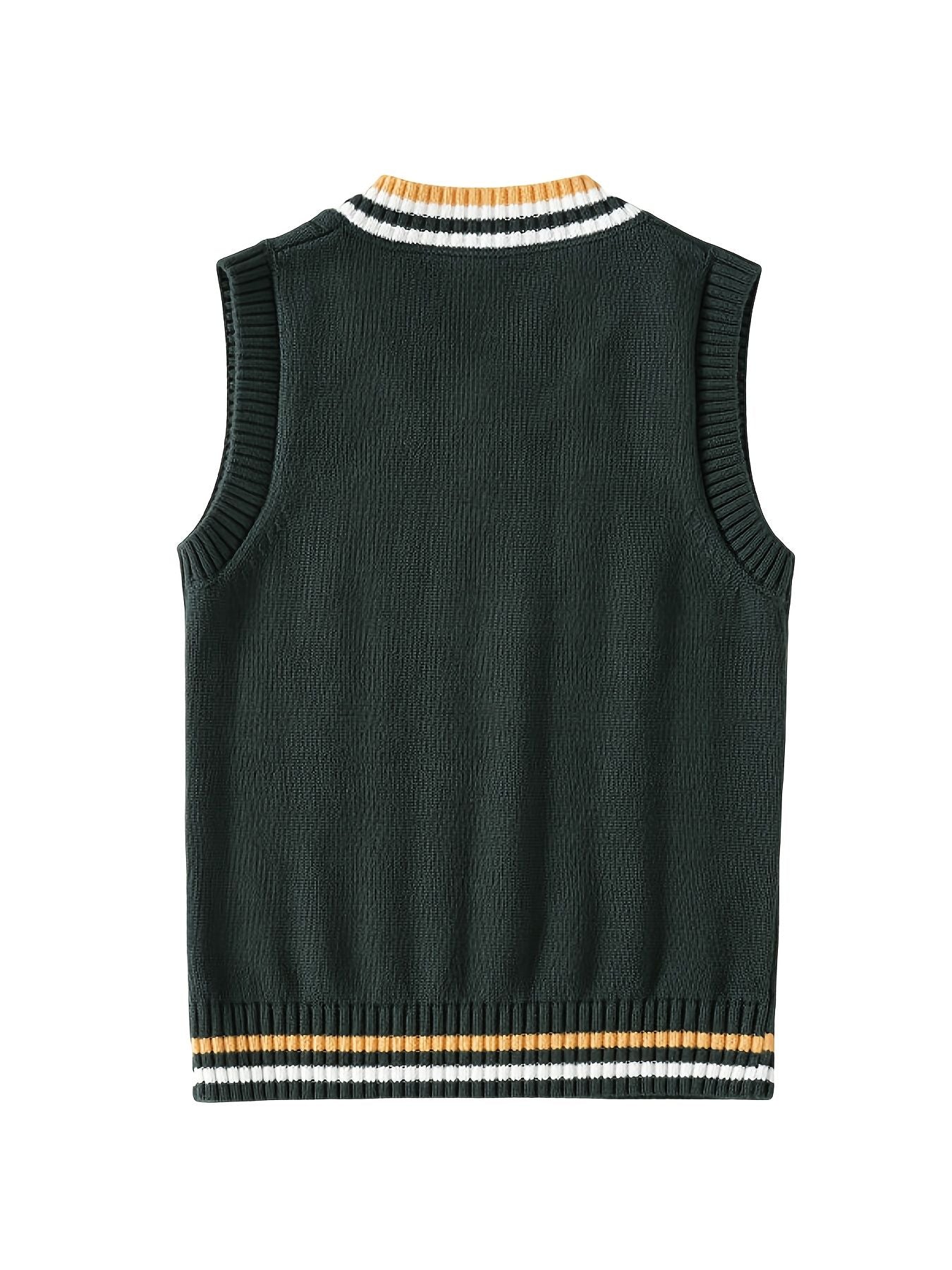 BX0009-DARK 100% Cotton Kids V-Neck Cable Knit Sweater Vest, Boys and Girls Knitwear, Dark Green, Size 150