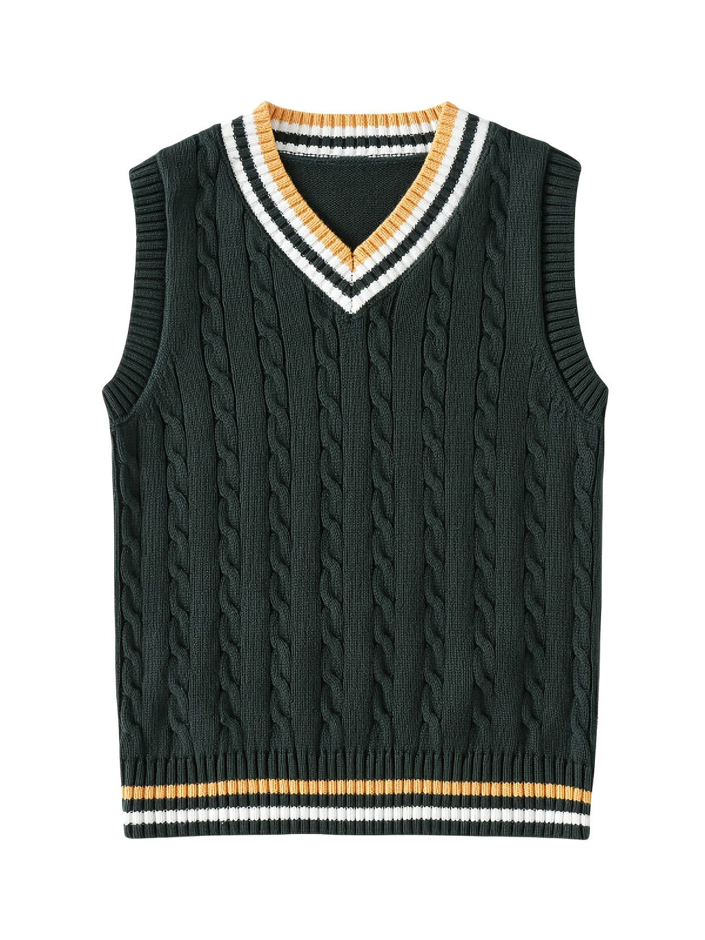 BX0009-DARK 100% Cotton Kids V-Neck Cable Knit Sweater Vest, Boys and Girls Knitwear, Dark Green, Size 160