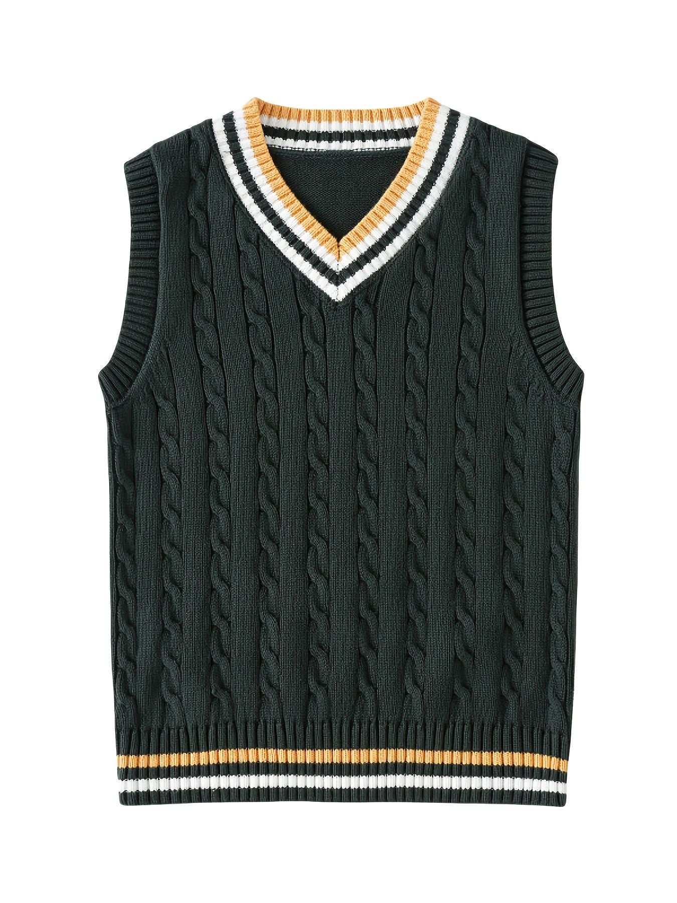 BX0009-DARK 100% Cotton Kids V-Neck Cable Knit Sweater Vest, Boys and Girls Knitwear, Dark Green, Size 170