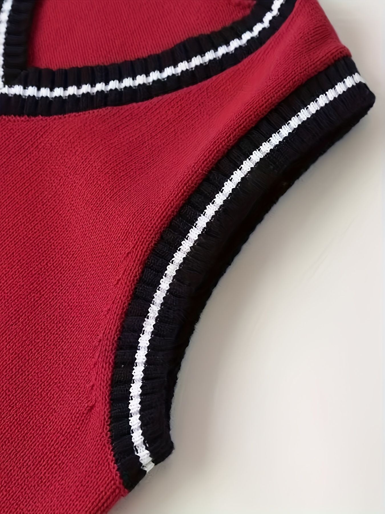 BX0011-DARK 100% Cotton Kids V-Neck Striped Sweater Vest, Boys and Girls Knitwear, Dark Red, Size 165