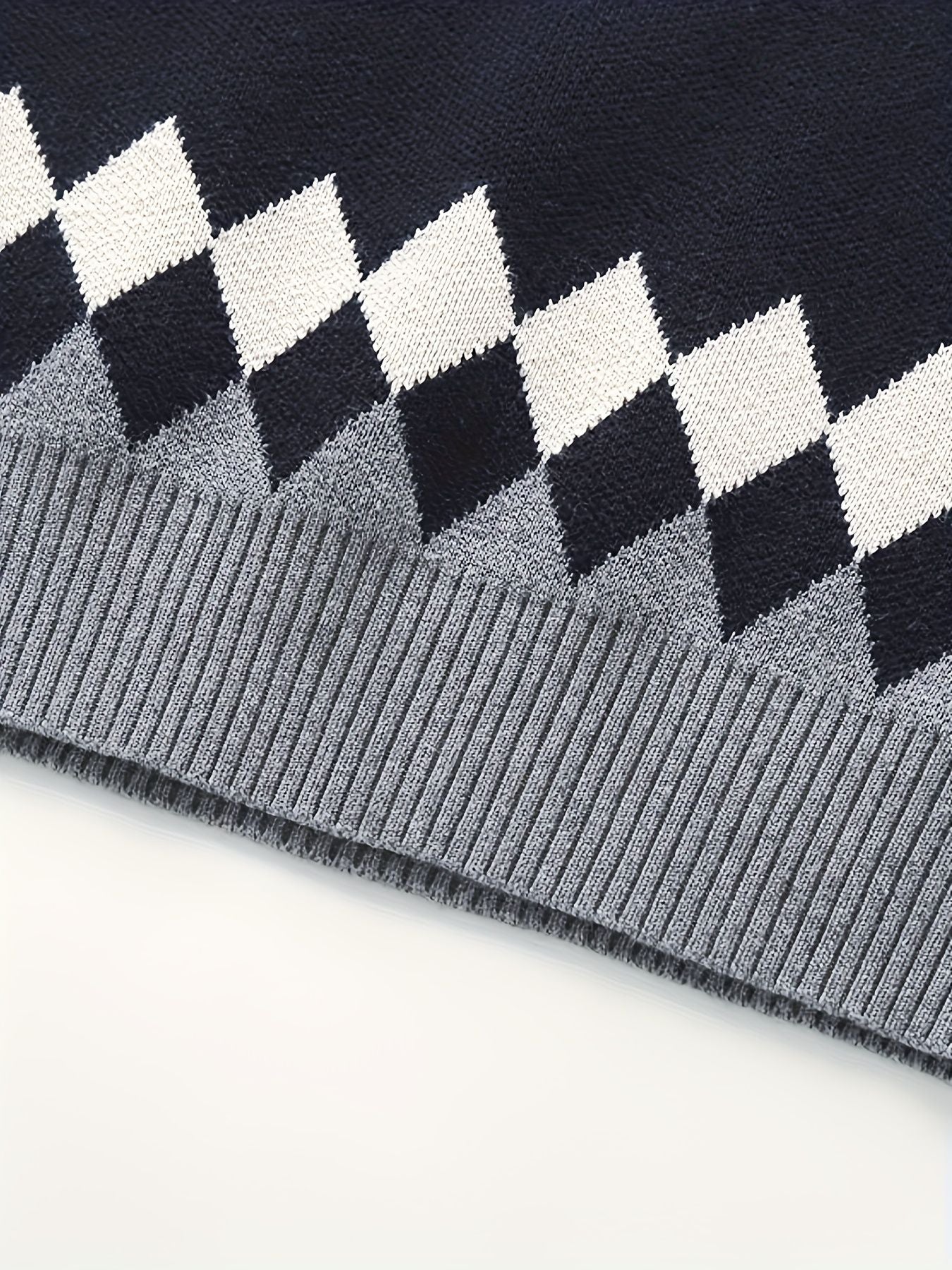 BX0012-NAVY 100% Cotton Kids V-Neck Argyle Sweater Vest, Boys and Girls Knitwear, Navy Blue, Size 140