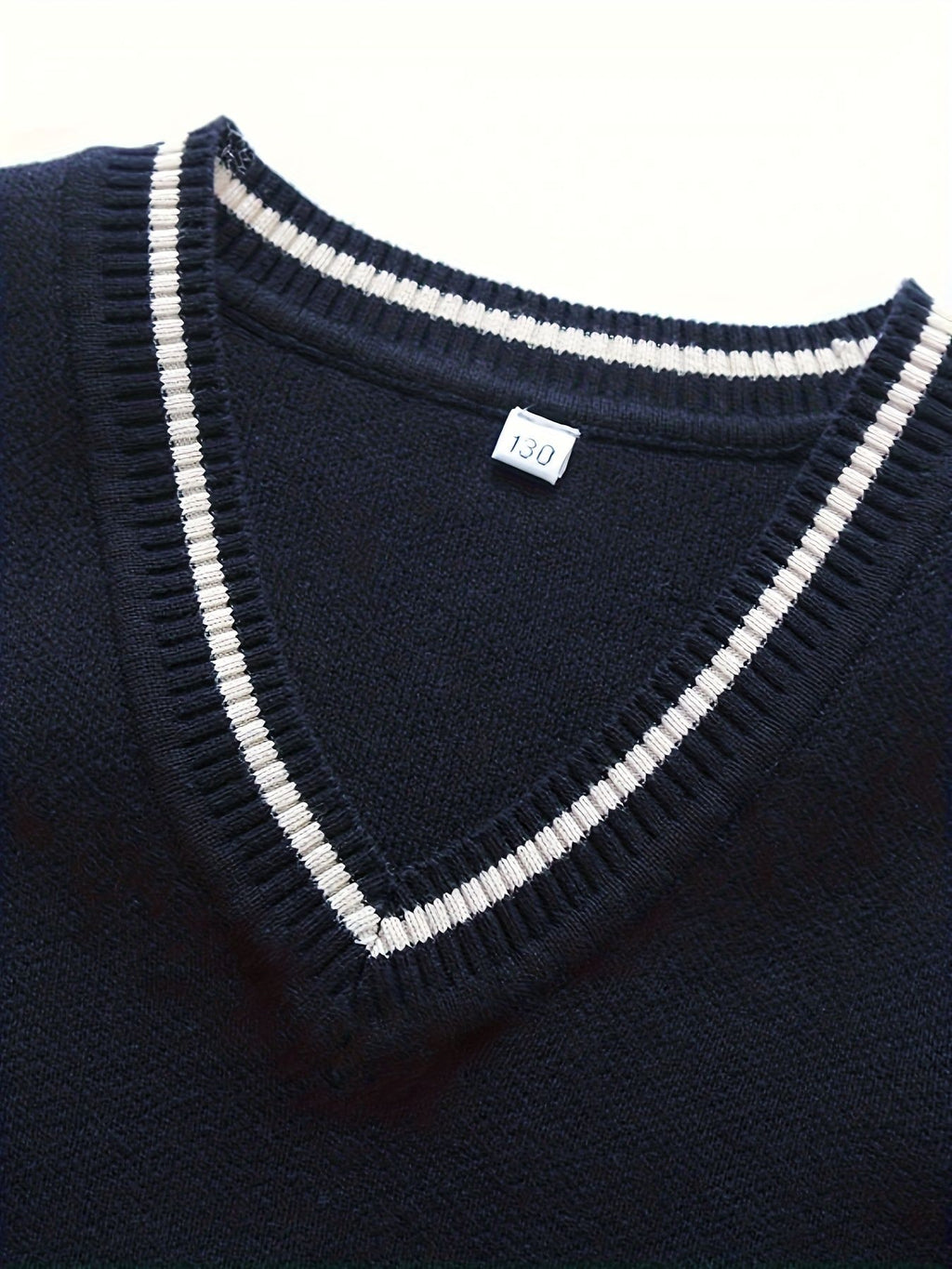 BX0012-NAVY 100% Cotton Kids V-Neck Argyle Sweater Vest, Boys and Girls Knitwear, Navy Blue, Size 160