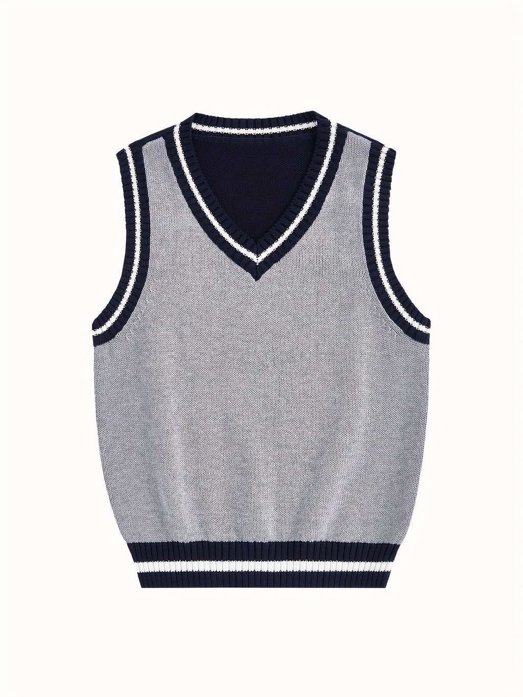 BX0013-LIGHT 100% Cotton Kids V-Neck Striped Sweater Vest, Boys and Girls Knitwear, Light Grey, Size 165