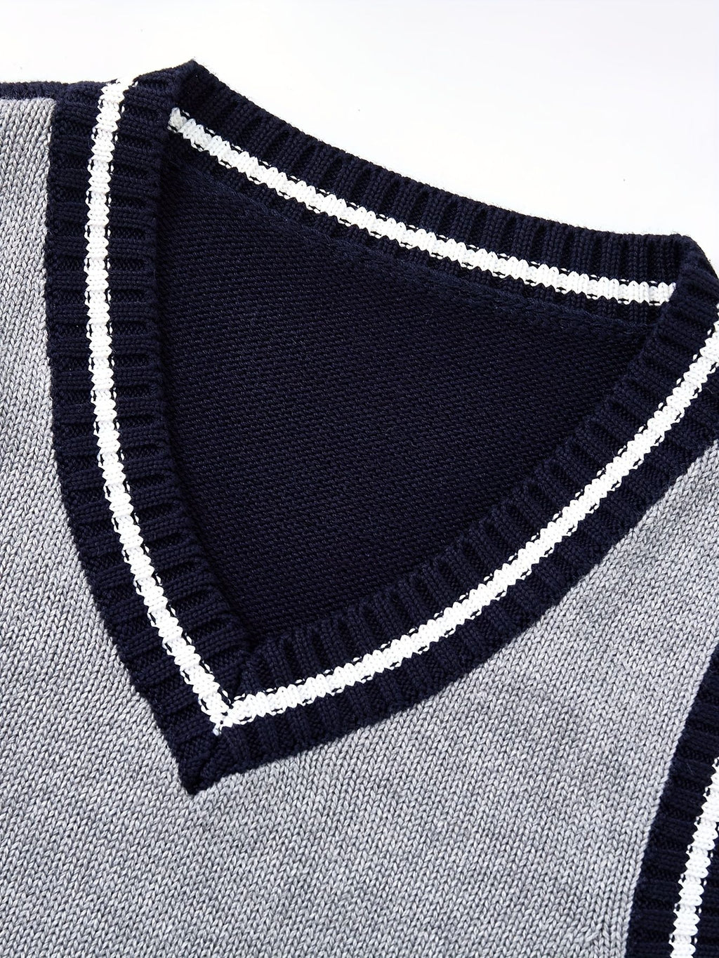 BX0013-LIGHT 100% Cotton Kids V-Neck Striped Sweater Vest, Boys and Girls Knitwear, Light Grey, Size 165