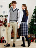 BX0013-LIGHT 100% Cotton Kids V-Neck Striped Sweater Vest, Boys and Girls Knitwear, Light Grey, Size 170