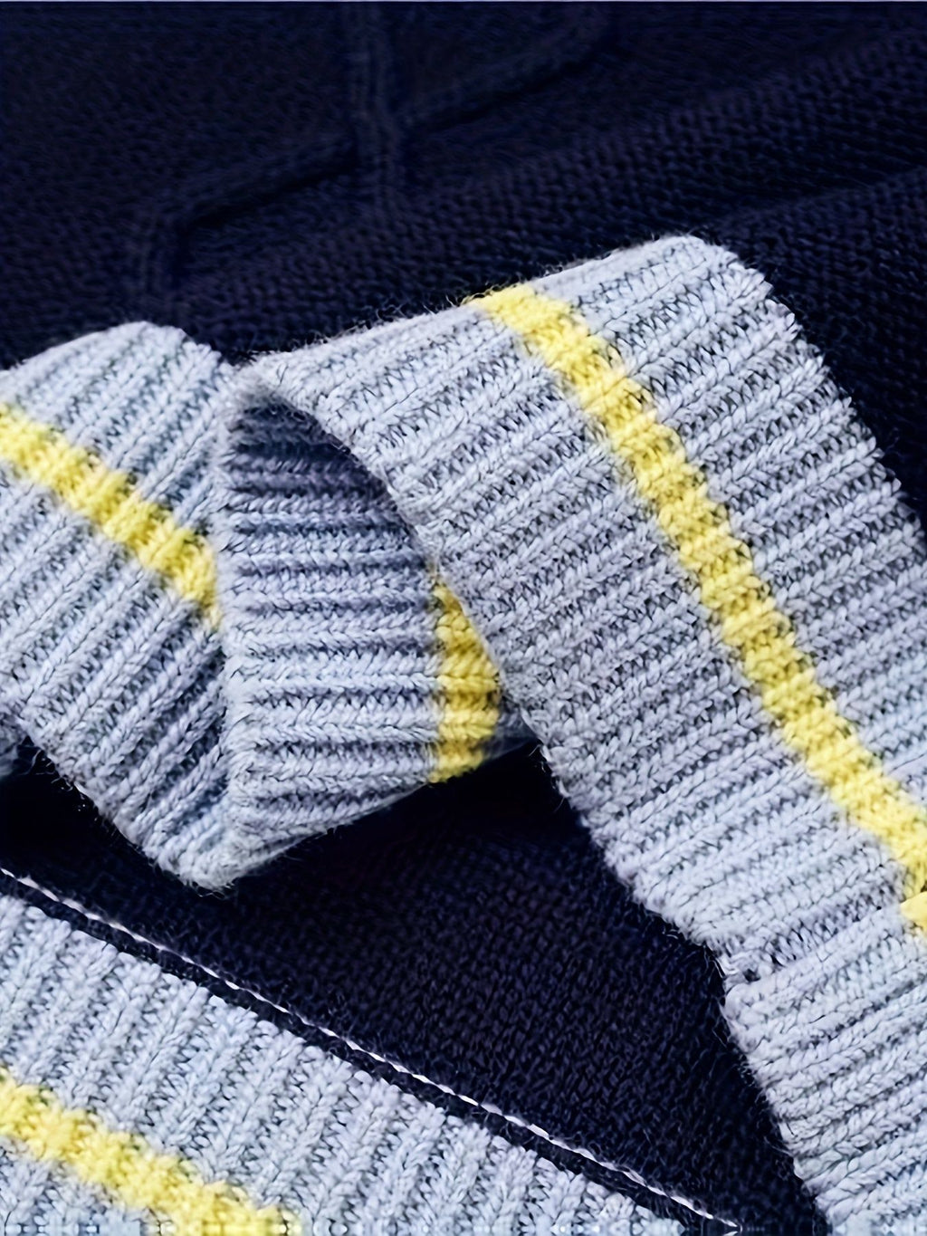 BX0026-NAVY 100% Cotton Kids V-Neck Striped Sweater Vest, Boys and Girls Knitwear, Navy Blue, Size 165