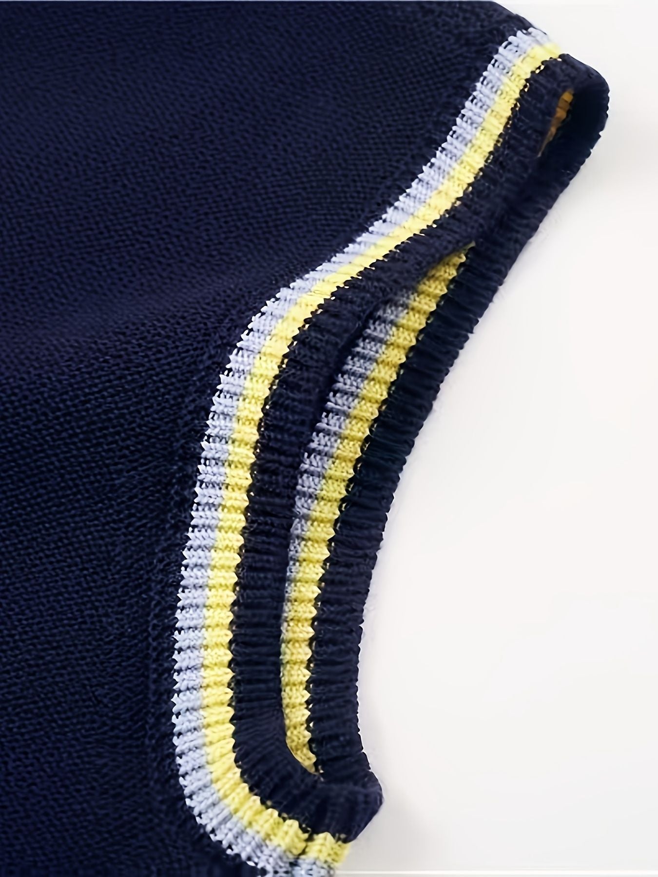 BX0026-NAVY 100% Cotton Kids V-Neck Striped Sweater Vest, Boys and Girls Knitwear, Navy Blue, Size 165