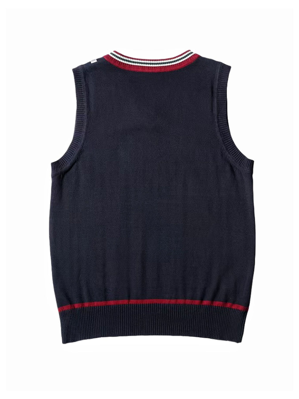 BX0037-NAVY 100% Cotton Kids V-Neck Striped Sweater Vest, Boys and Girls Knitwear, Navy Blue, Size 110