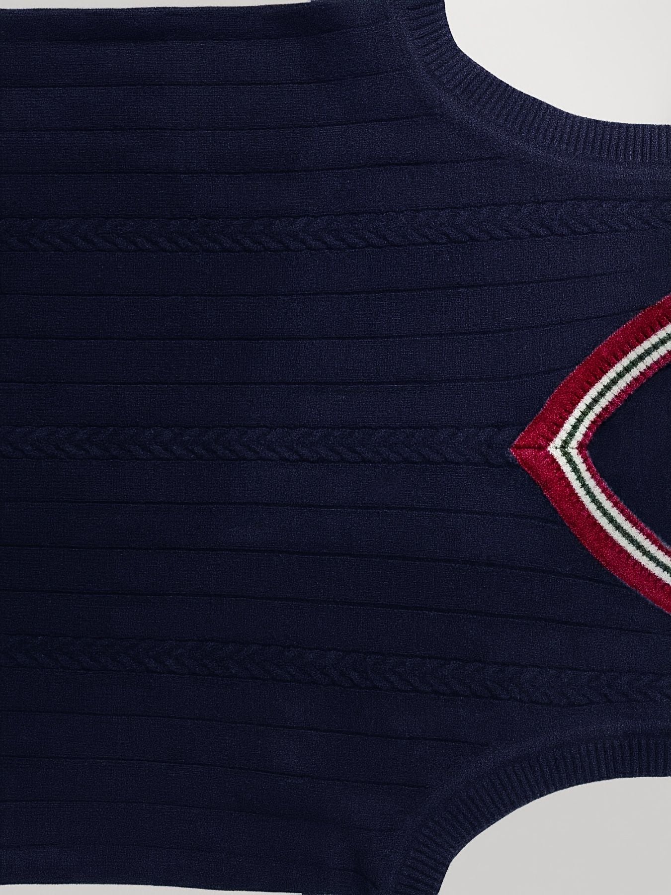 BX0037-NAVY 100% Cotton Kids V-Neck Striped Sweater Vest, Boys and Girls Knitwear, Navy Blue, Size 110