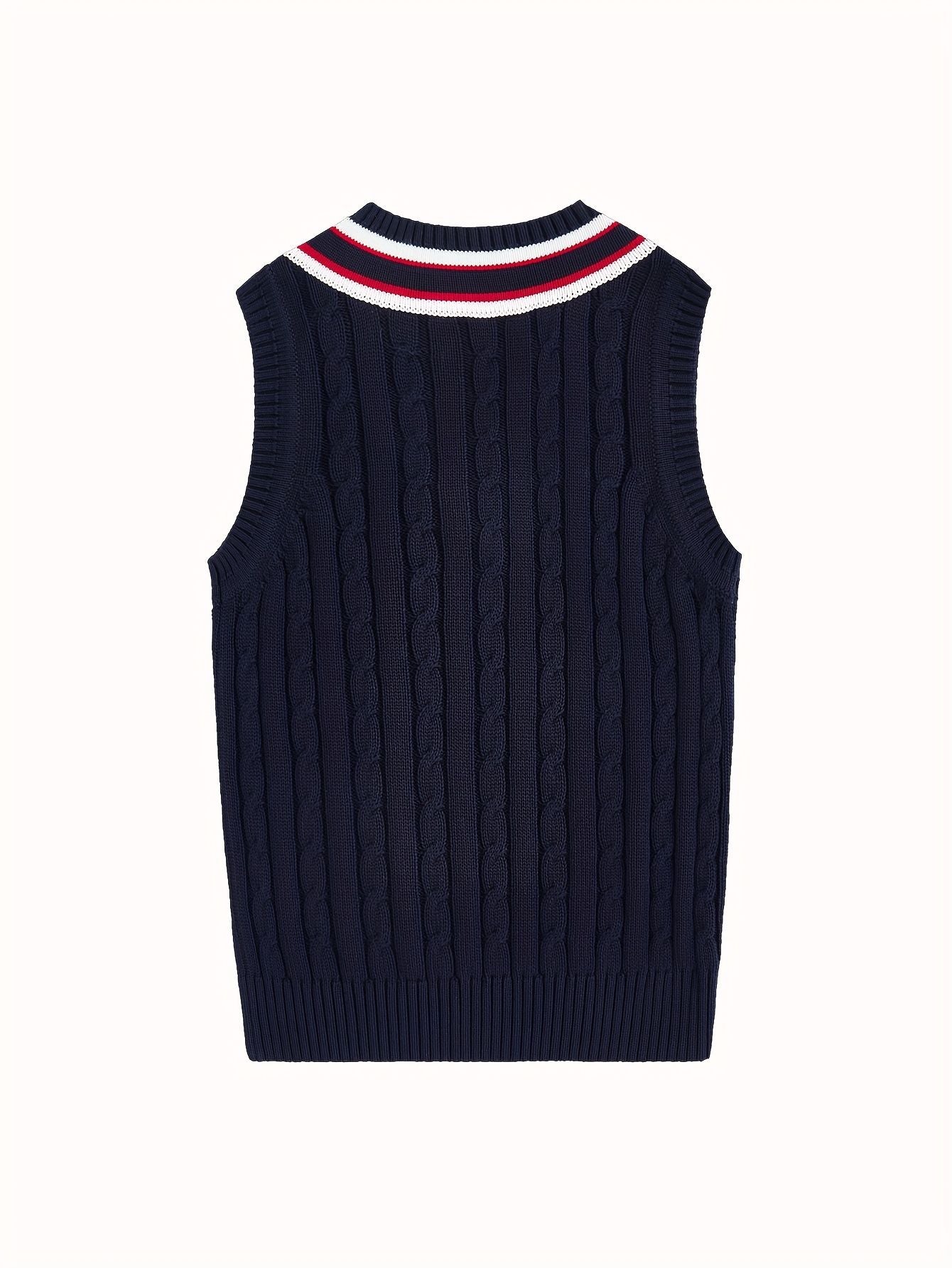 BX0038-NAVY 100% Cotton Kids V-Neck Striped Sweater Vest, Boys and Girls Knitwear, Navy Blue, Size 110