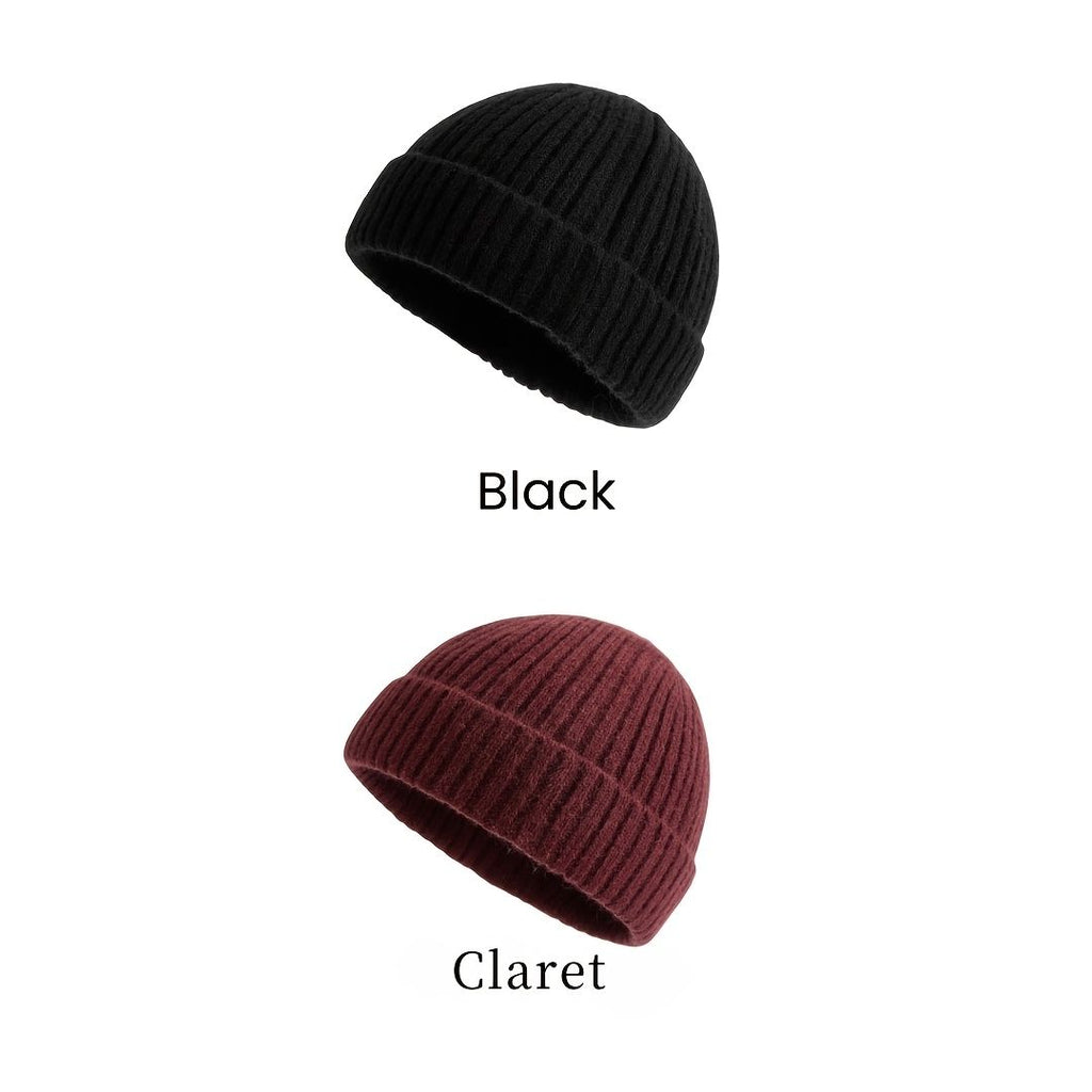 HTTWW 2-Pack Unisex Short Brim Knitted Beanie, Warm Winter Streetwear Hat