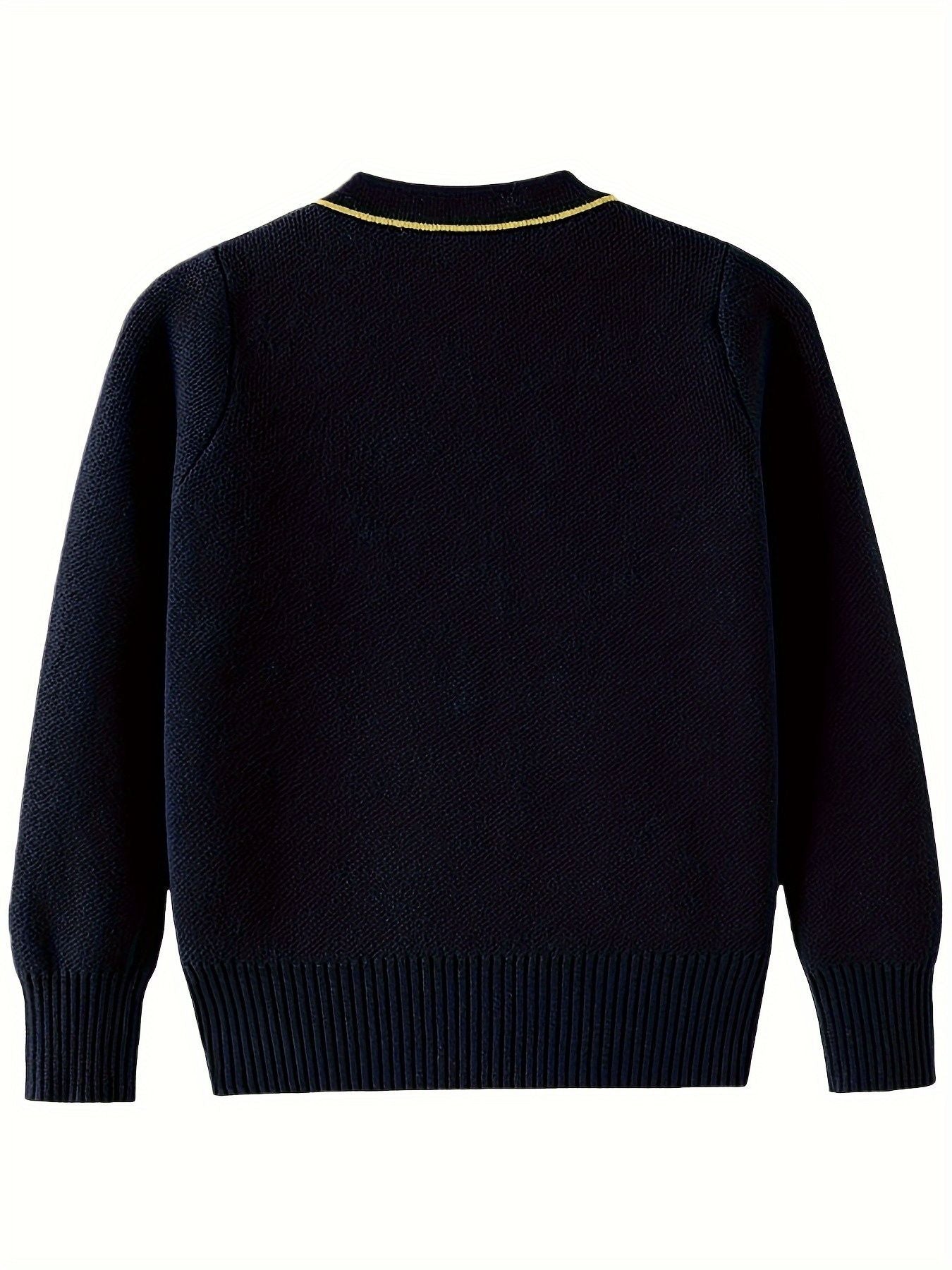 KS0007-NAVY 100% Cotton Kids V-Neck Long sleeve Button Cardigan, Boys and Girls School Uniform Knitwear, Navy Blue, Size 130