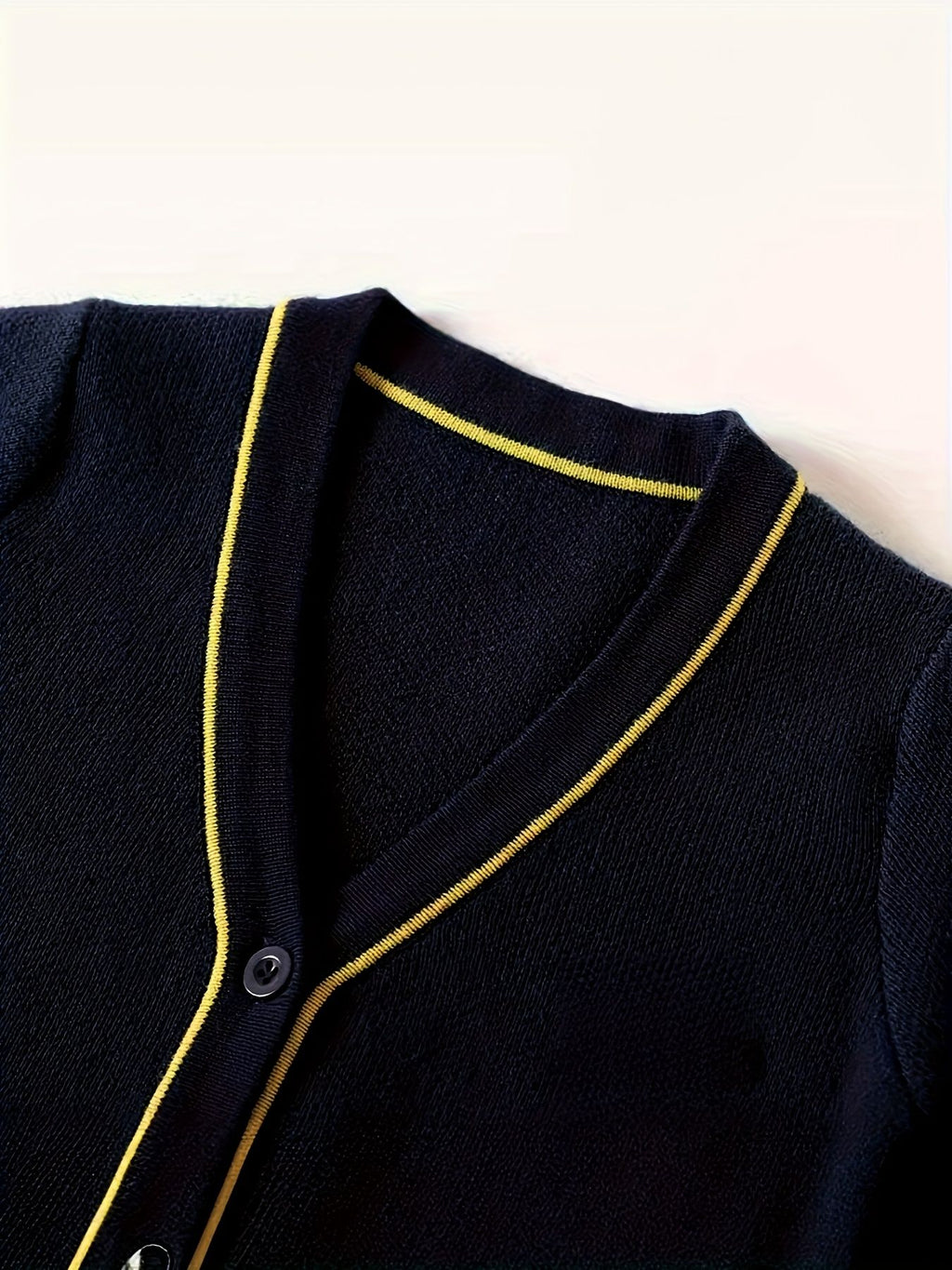 KS0007-NAVY 100% Cotton Kids V-Neck Long sleeve Button Cardigan, Boys and Girls School Uniform Knitwear, Navy Blue, Size 150
