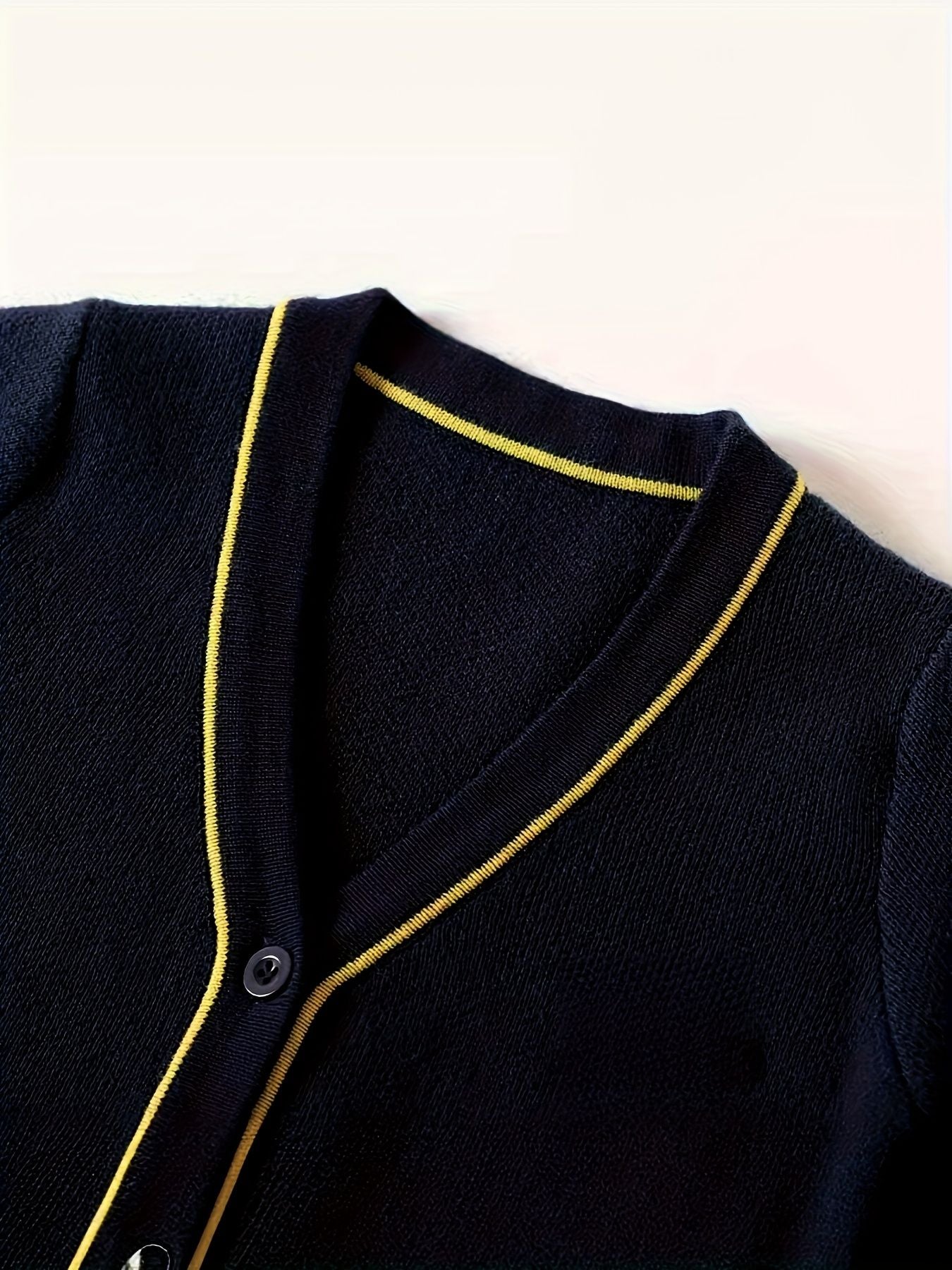 KS0007-NAVY 100% Cotton Kids V-Neck Long sleeve Button Cardigan, Boys and Girls School Uniform Knitwear, Navy Blue, Size 160