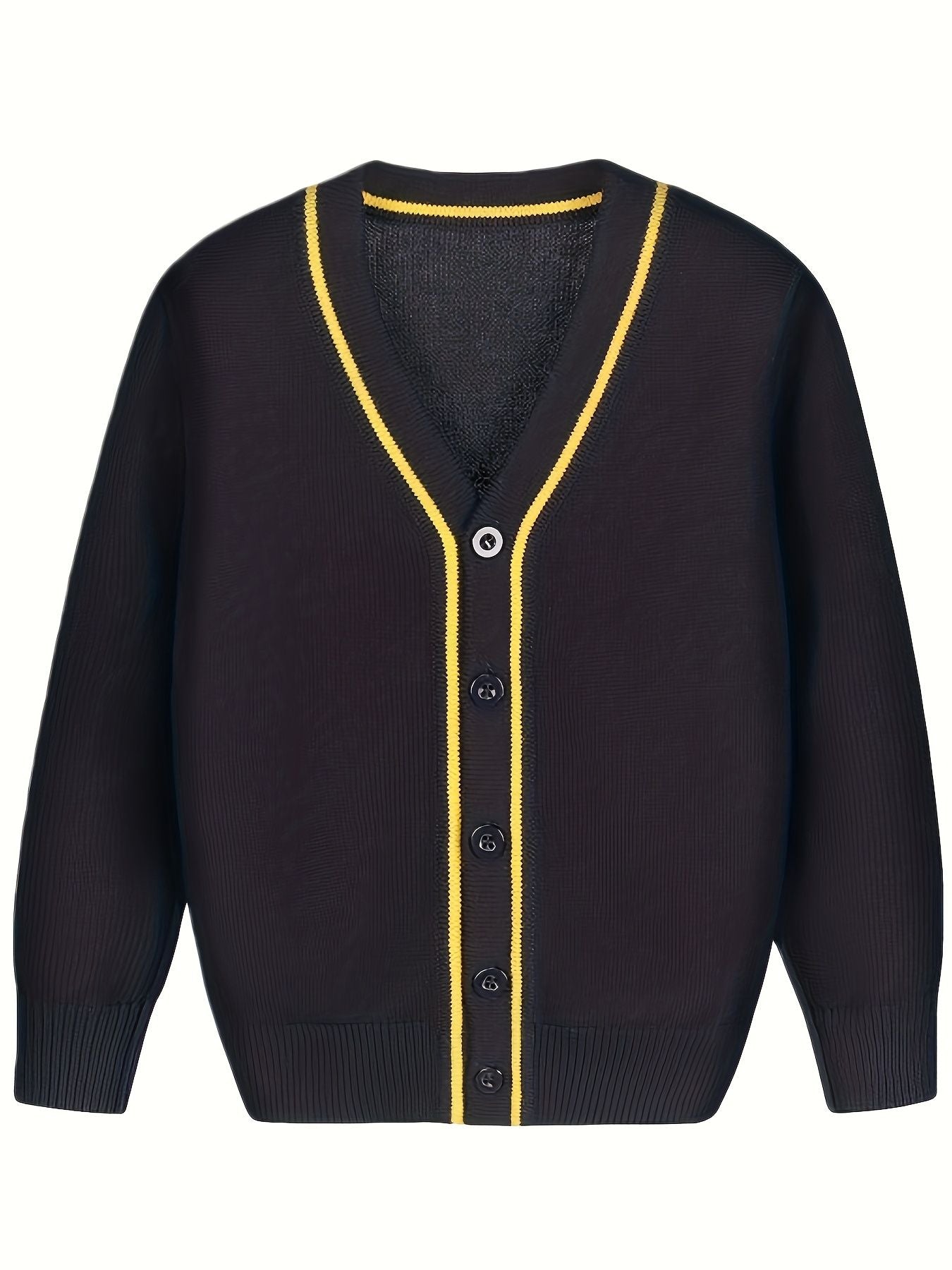 KS0007-NAVY 100% Cotton Kids V-Neck Long sleeve Button Cardigan, Boys and Girls School Uniform Knitwear, Navy Blue, Size 165