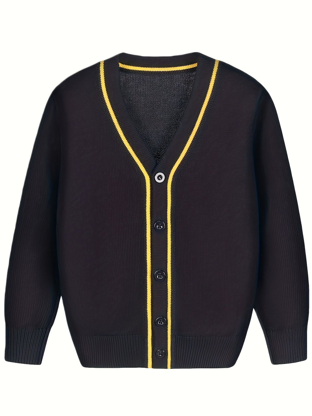 KS0007-NAVY 100% Cotton Kids V-Neck Long sleeve Button Cardigan, Boys and Girls School Uniform Knitwear, Navy Blue, Size 170