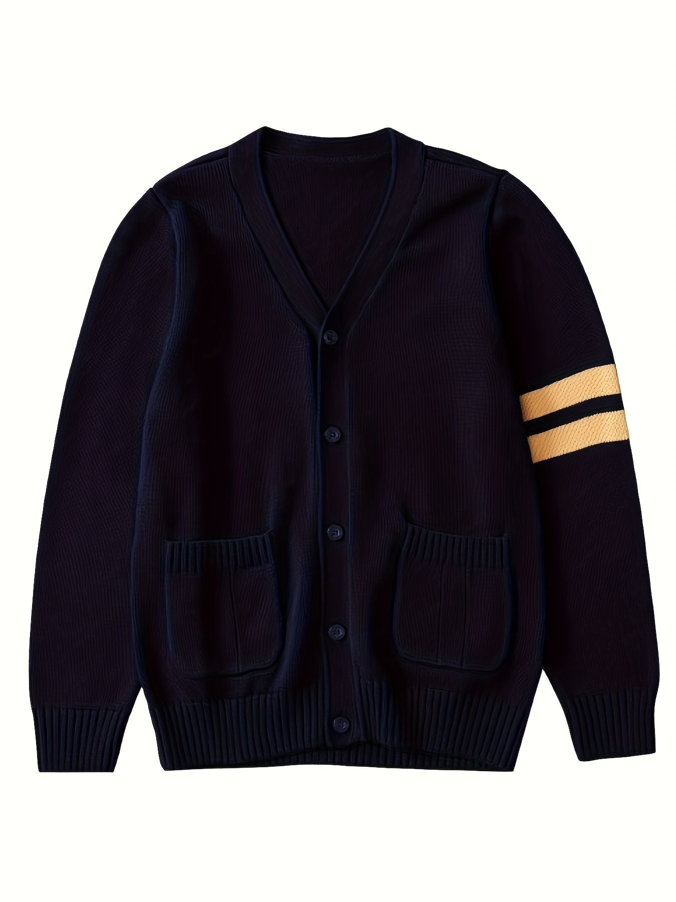 KS0015-NAVY 100% Cotton Kids V-Neck Long sleeve Button Cardigan, Boys and Girls School Uniform Knitwear, Navy Blue, Size 110