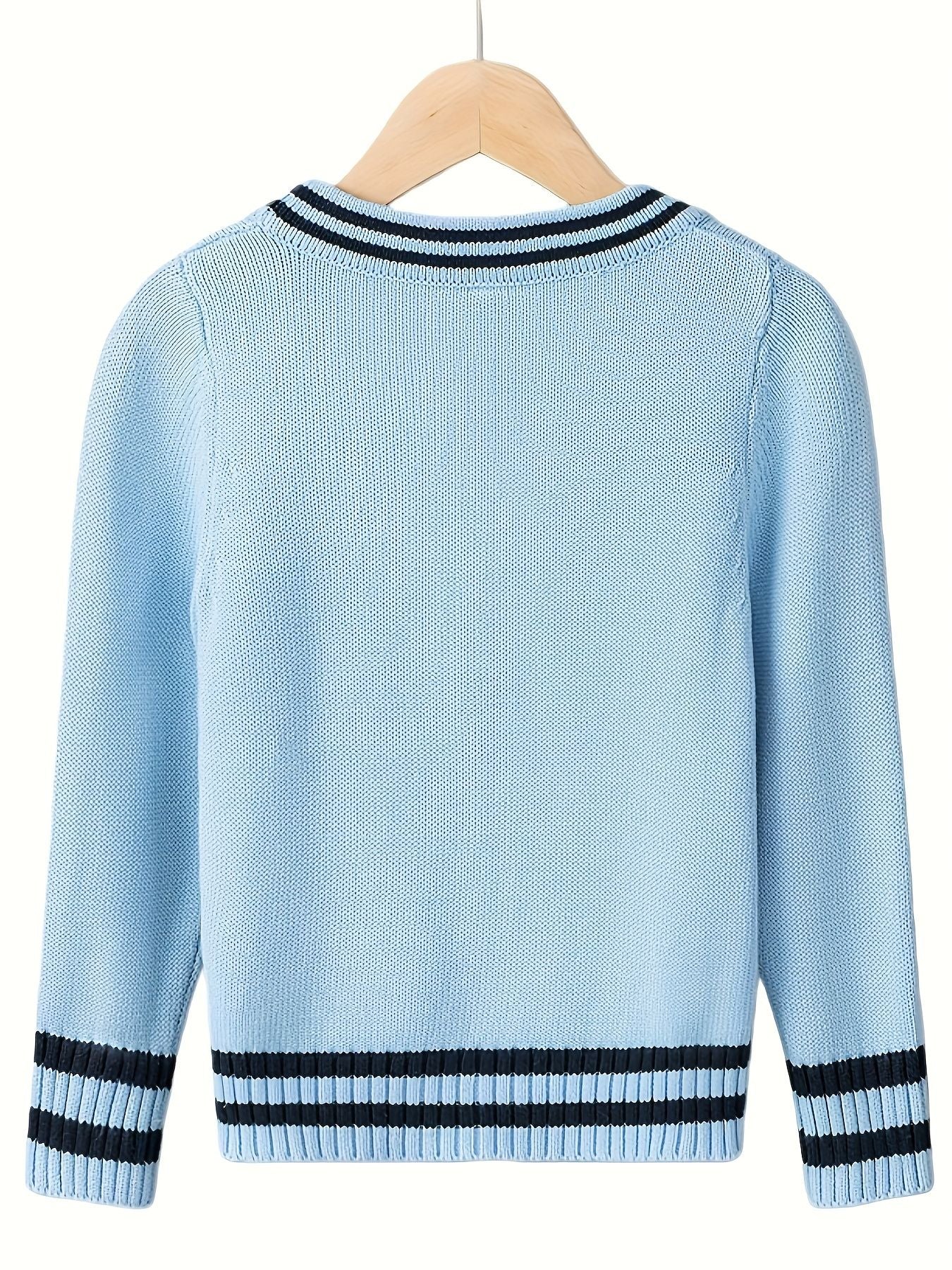KS0017-LIGHT 100% Cotton Kids V-Neck Long sleeve Button Cardigan, Boys and Girls Knitwear, Light Blue, Size 110