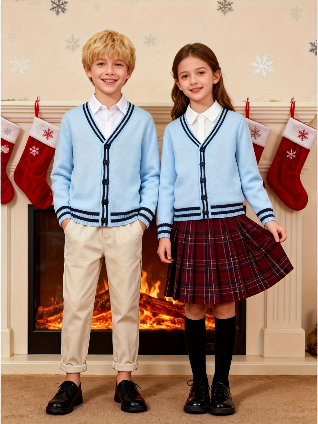 KS0017-LIGHT 100% Cotton Kids V-Neck Long sleeve Button Cardigan, Boys and Girls Knitwear, Light Blue, Size 120